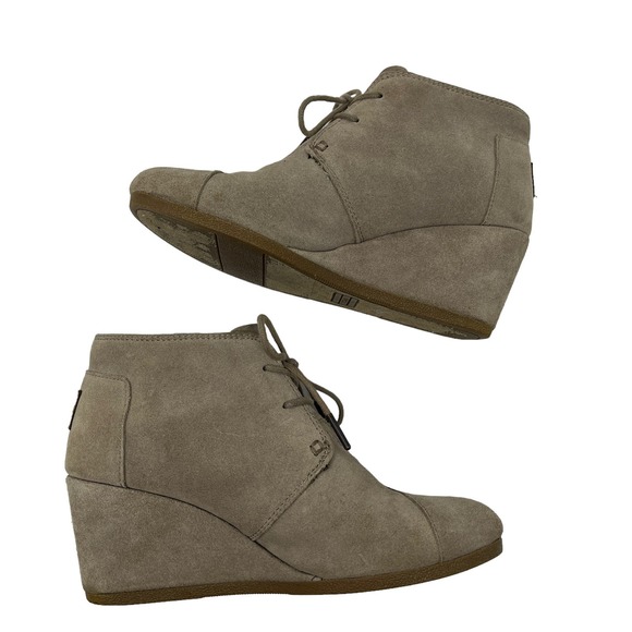 Toms Women's Wedge Booties Desert Beige Lace‎ up 8 Suede Shoe - Picture 7 of 11